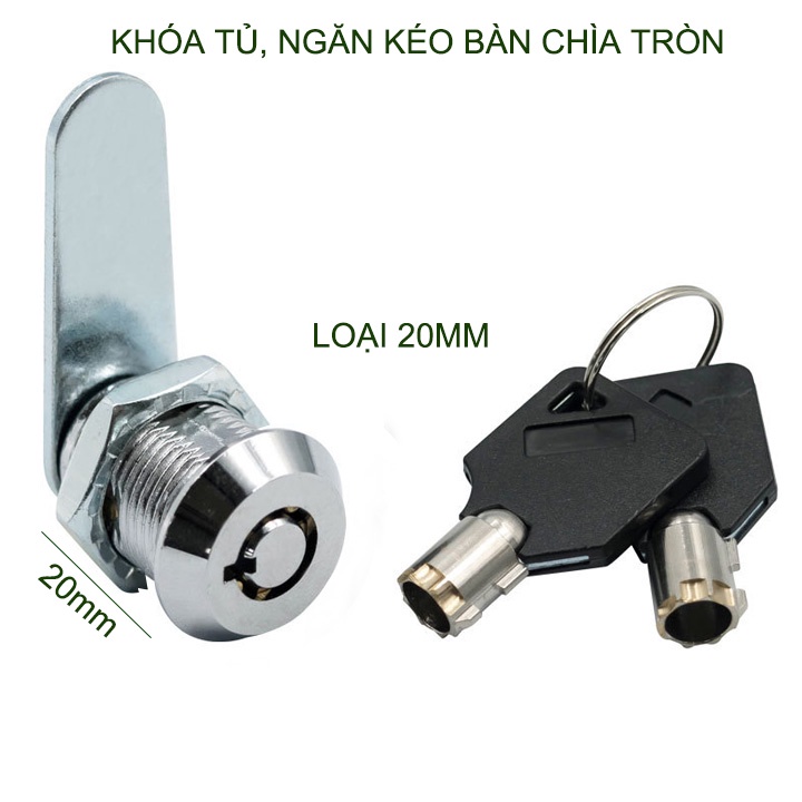 Ổ khóa cửa tủ, ngăn kéo bàn an toàn, loại dài 16-20-25-30mm tùy chọn, kèm 2 chìa khóa tròn