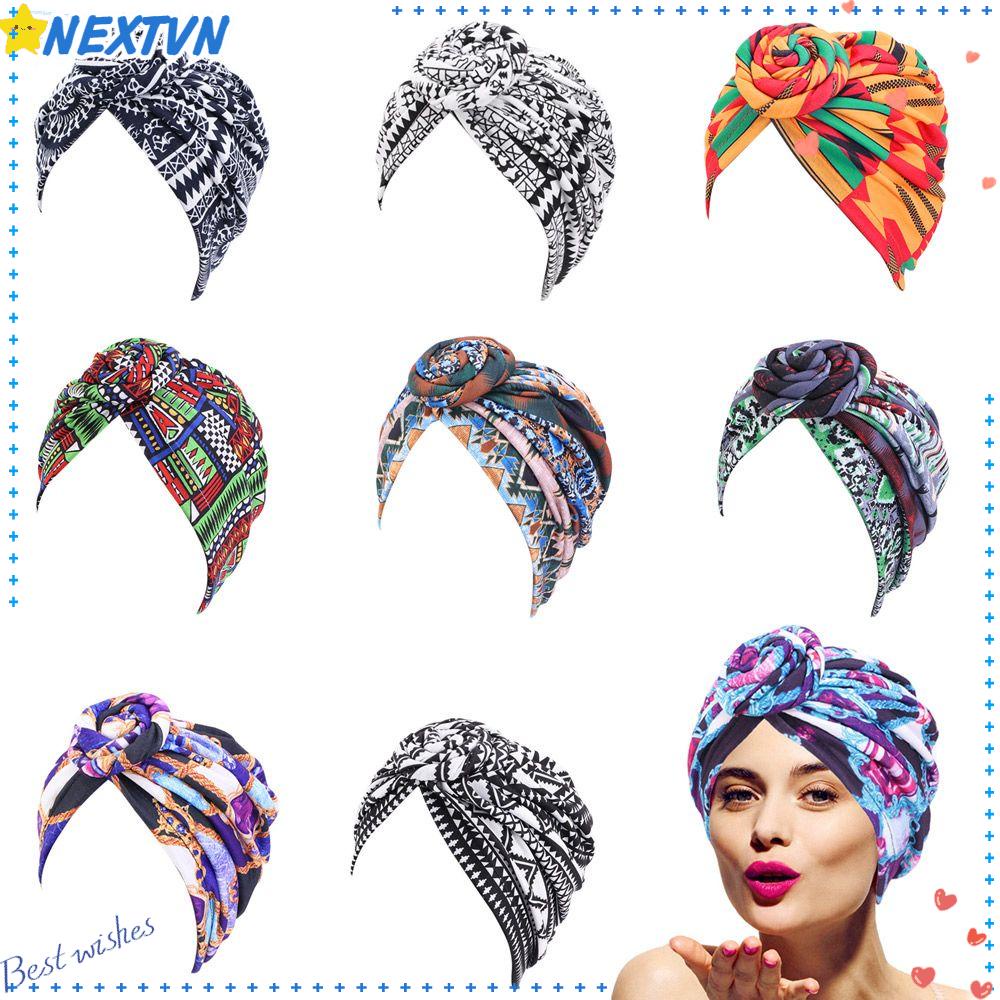 NEXTVN Mũ Turban Thắt Nút Bằng Vải Satin Cotton In Hoa