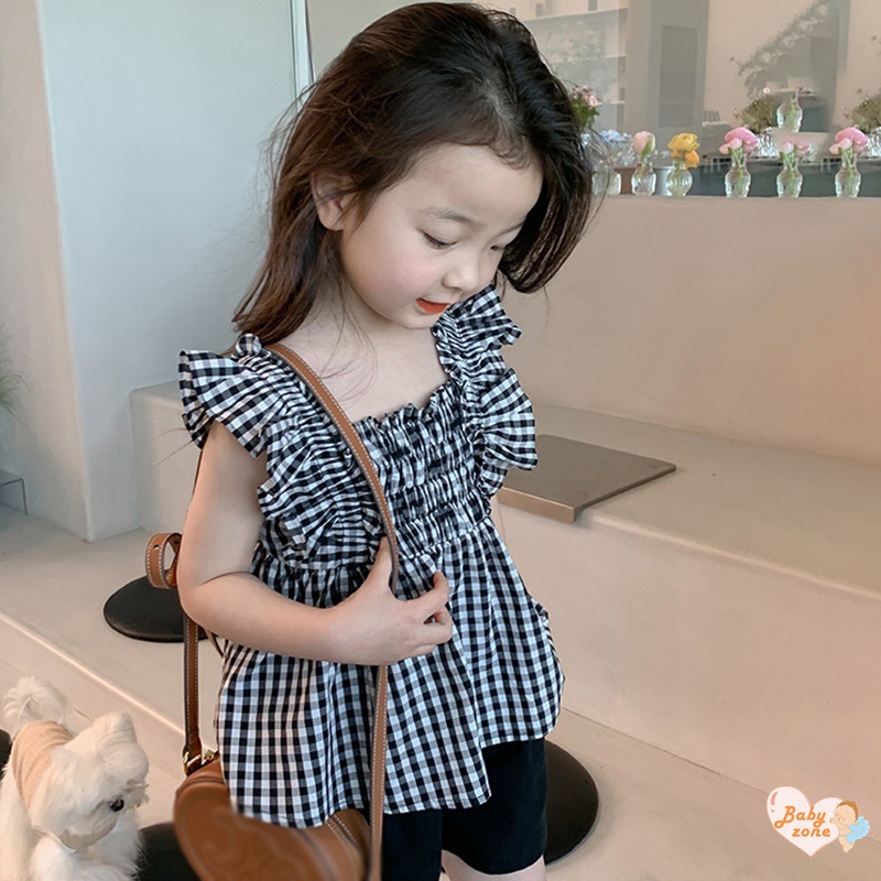 Áo Sơ Mi Cổ Vuông Tay Bay Họa Tiết Kẻ Sọc Phong Cách Hàn Quốc Ngọt Ngào Thời Trang Mùa Hè Cho Nữ