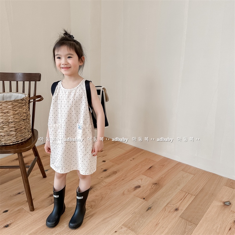 Đầm Chấm Bi Mùa Hè Phong Cách Hàn Quốc Kiểu Mới Cho Bé Gái