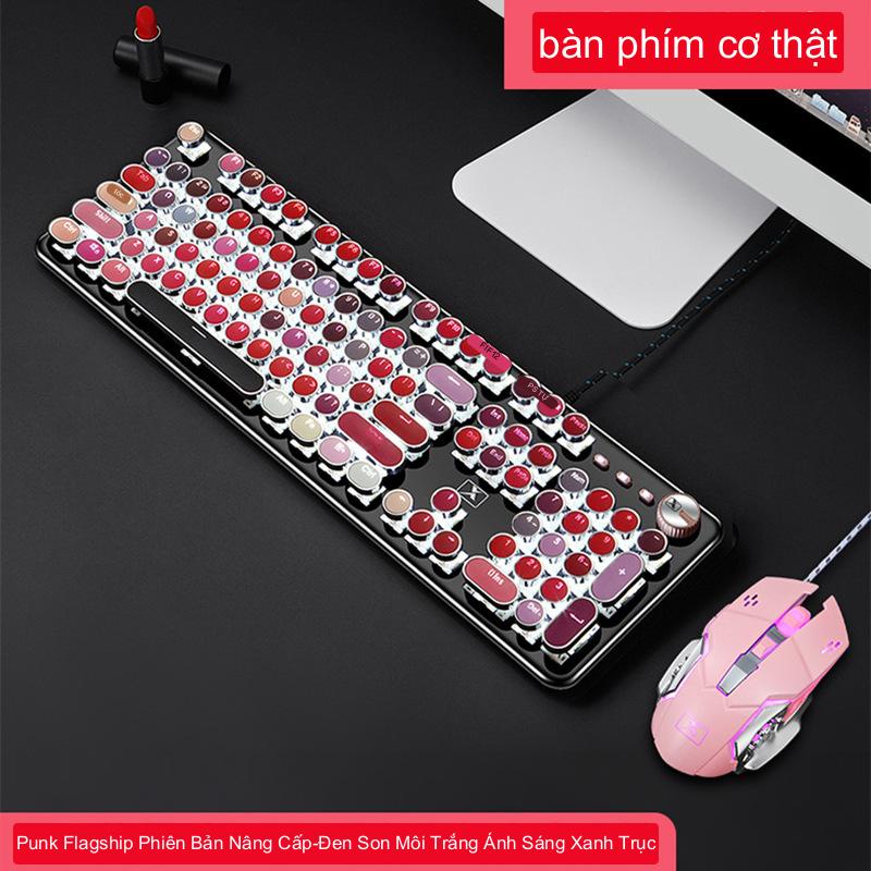 Bàn phím trò chơi cơ gaming  bàn phím trò chơi có dây cảm giác cơ học retro cô gái màu hồng dễ thương màu xanh lá cây trục tròn bàn phím trò chơi