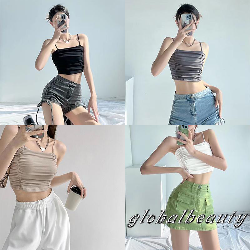 Áo Croptop Hai Dây Có Mút Đệm Màu Trơn Thời Trang Mùa Hè Dành Cho Nữ