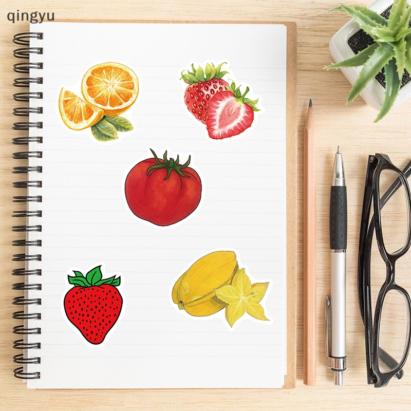 Bộ 50 Miếng Dán Trang Trí Sổ Tay / Xe Hơi / Laptop Họa Tiết Trái Dâu Graffiti DIY