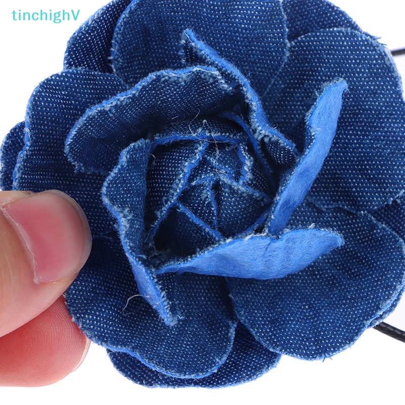 [TinchighV] 1 Vòng Cổ Choker Vải Jean Xanh Dương Nhiều Lớp Hình Hoa Cho Nữ Giới