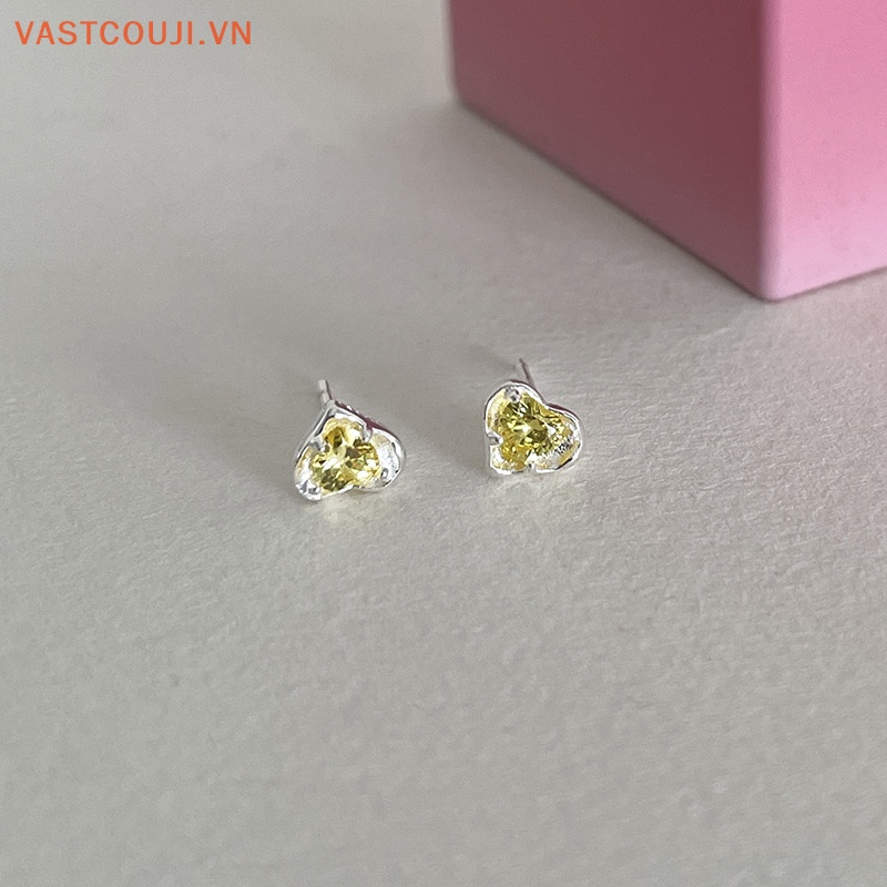 1 Đôi Bông Tai Hình Trái Tim Đính Đá Zircon Nhiều Màu Sắc Thời Trang Cho Nữ