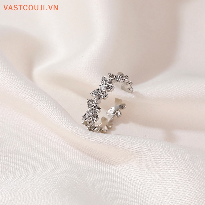 Nhẫn Hở Hình Bướm Đính Đá Zircon Phong Cách Gothic Thời Trang Tinh Tế Có Thể Điều Chỉnh Cho Nữ