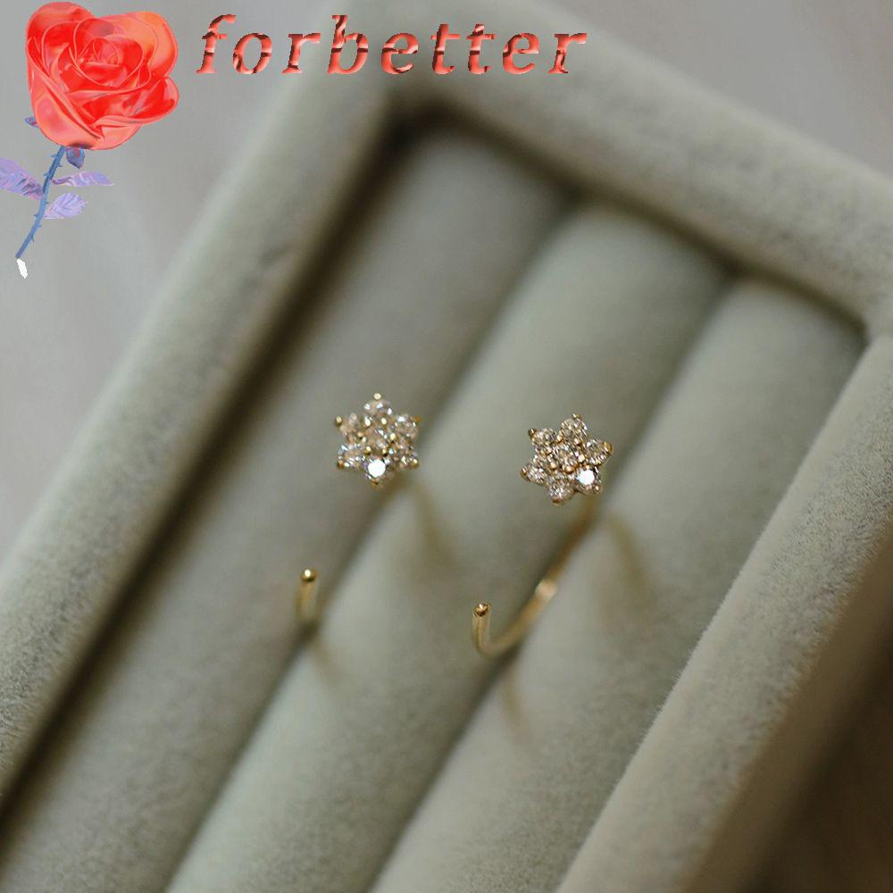 FORBETTER Khuyên Tai Dạng Móc Hình Hoa Lấp Lánh Thời Trang