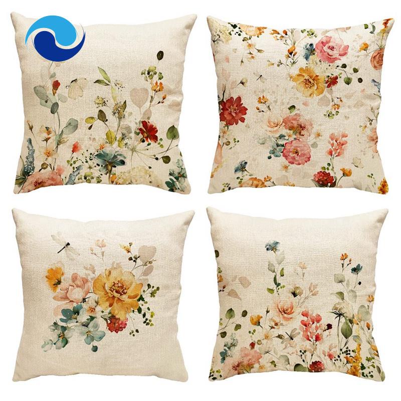 Bộ 4 Vỏ Gối Họa Tiết Hoa Xinh Xắn Trang Trí Nội Thất 18X18