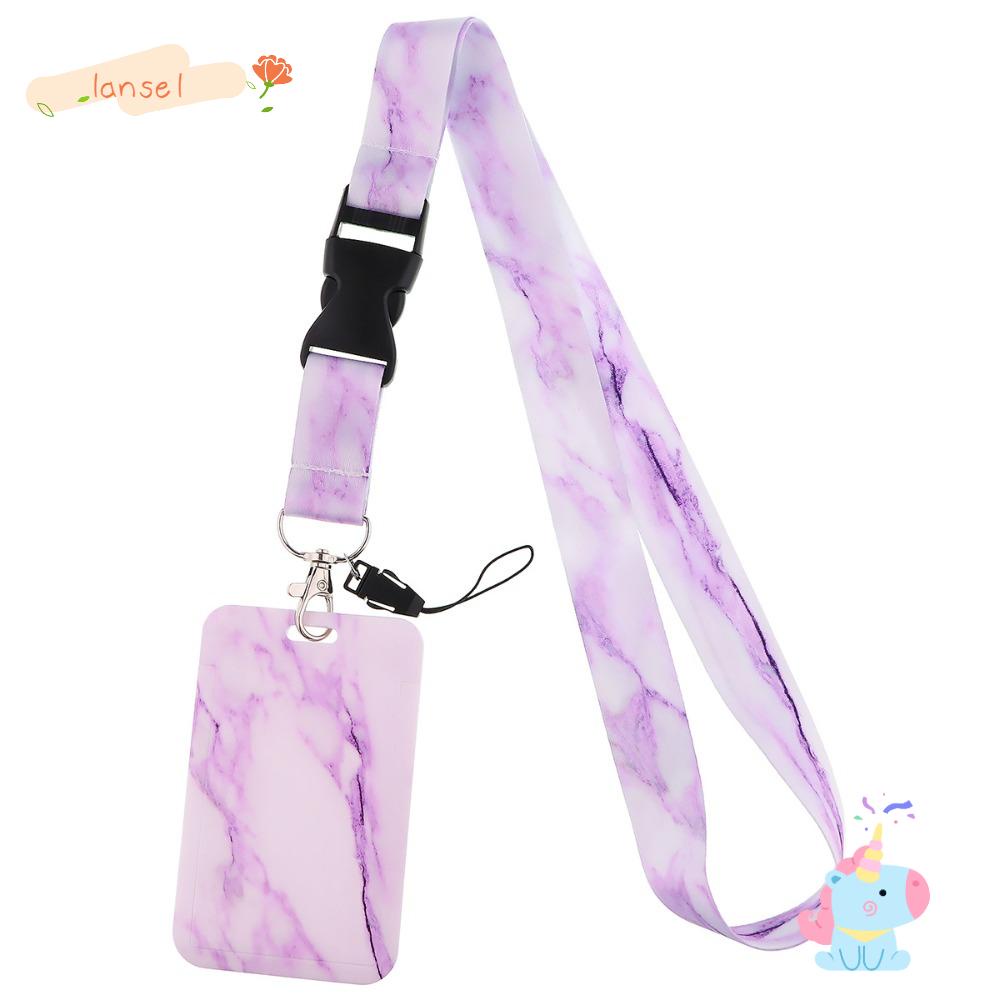 LANSEL Dây Đeo Thẻ ID / Huy Hiệu Màu Tím Vân Đá Cẩm Thạch Độc Đáo Tiện Dụng Cho Văn Phòng