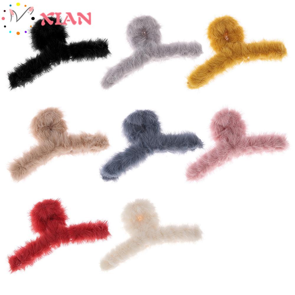 XIANTIN Kẹp Tóc Càng Cua Đính Lông Giả Thời Trang Cho Nữ