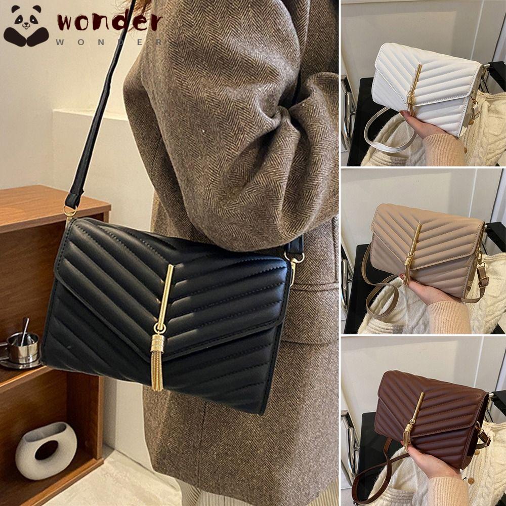 WONDER Túi Đeo Chéo Da PU Màu Trơn Thêu Họa Tiết Xinh Xắn Thời Trang Cho Nữ