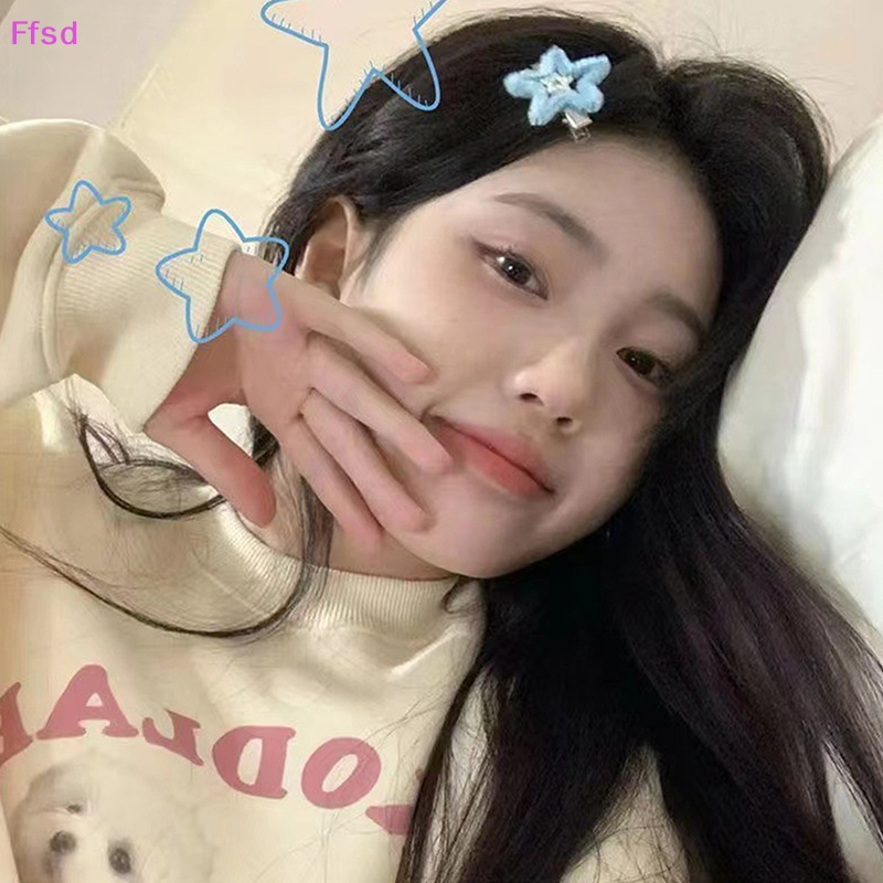 1 Kẹp Tóc Lông Xù Hình Ngôi Sao Màu Xanh Dương Ngọt Ngào Dễ Thương Cho Bé Gái Y2K 2023