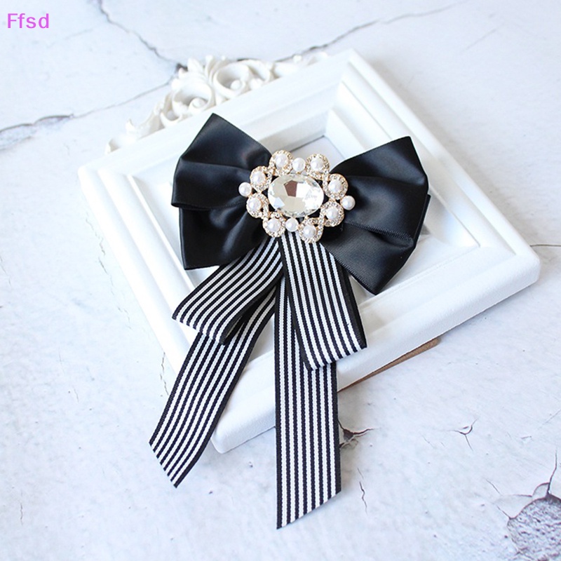 {Ffsd} Hàng Bán Chạy Trâm Cài Áo Sơ Mi Nữ Vải Canvas In Họa Tiết Sọc Và Nơ Đính Ngọc Trai Cổ Điển