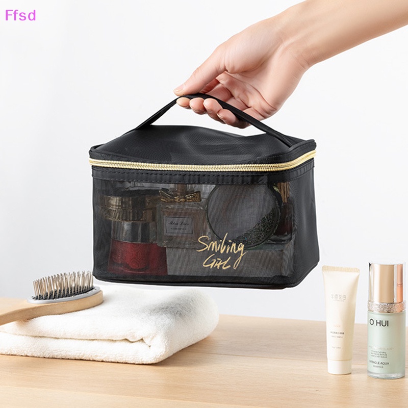 {Ffsd} Túi Lưới Đựng Mỹ Phẩm Trang Điểm Màu Đen Và Trái Tim Nhỏ Gọn Có Khóa Kéo * Bán Chạy