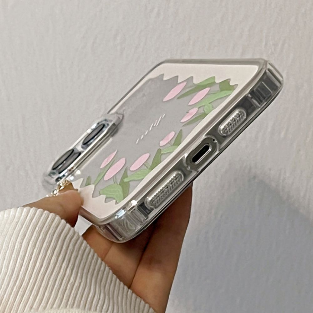 Ốp Điện Thoại Mềm Chống Bụi Bẩn Họa Tiết Hoa Tulip Gắn Gương Cho IPhone 14 13 12 11 Pro Max XS XR