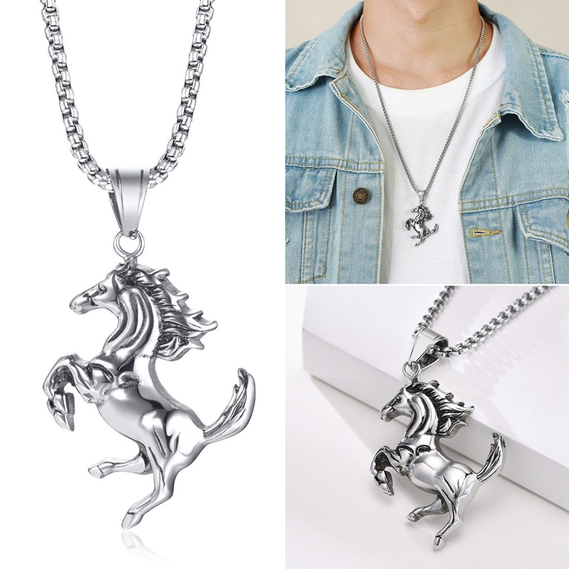 Ygt Vòng cổ Bằng Thép Không Gỉ Mặt Hình Ngựa Ba Chiều Phong Cách Hip Hop Cổ Điển Cá Tính Dành Cho Nam