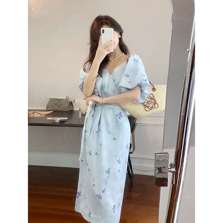 Đầm Tay Phồng Họa Tiết Hoa Phong Cách Pháp Thời Trang Mùa Hè Xinh Xắn Cho Nữ