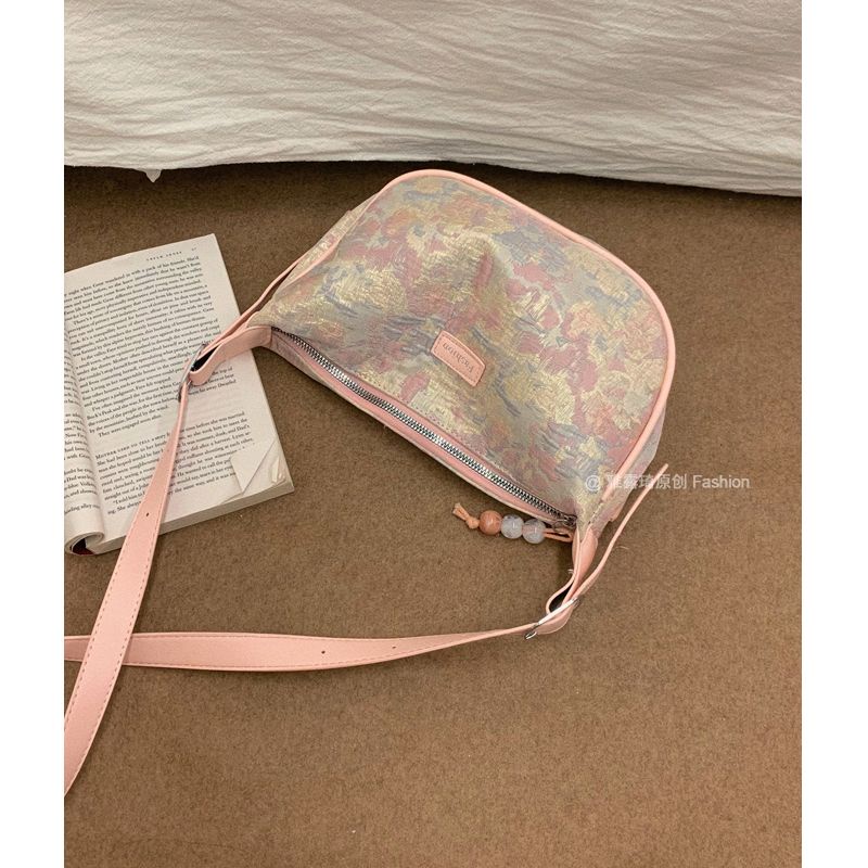 Túi Xách Đeo Vai Vải Lụa Thêu Hình Bánh Bao Thời Trang Nữ 2