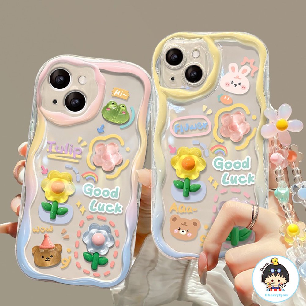 Ốp Điện Thoại TPU Mềm Hình Hoa 3D Có Dây Đeo Tay Cho IPhone 11 12 13 14 Pro Max