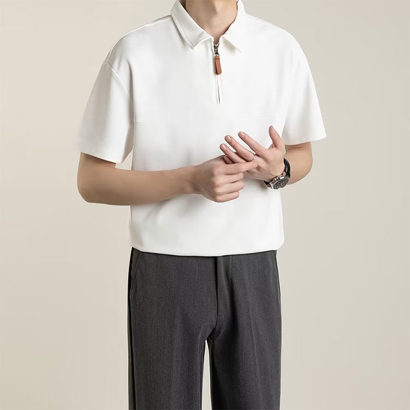 Áo thun polo HANLU ngắn tay phối khóa kéo thời trang dành cho nam