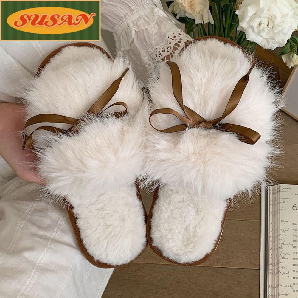 SUSANS Dép Cotton Đính Nơ Bảo Vệ Lạnh Mới Cho Nữ