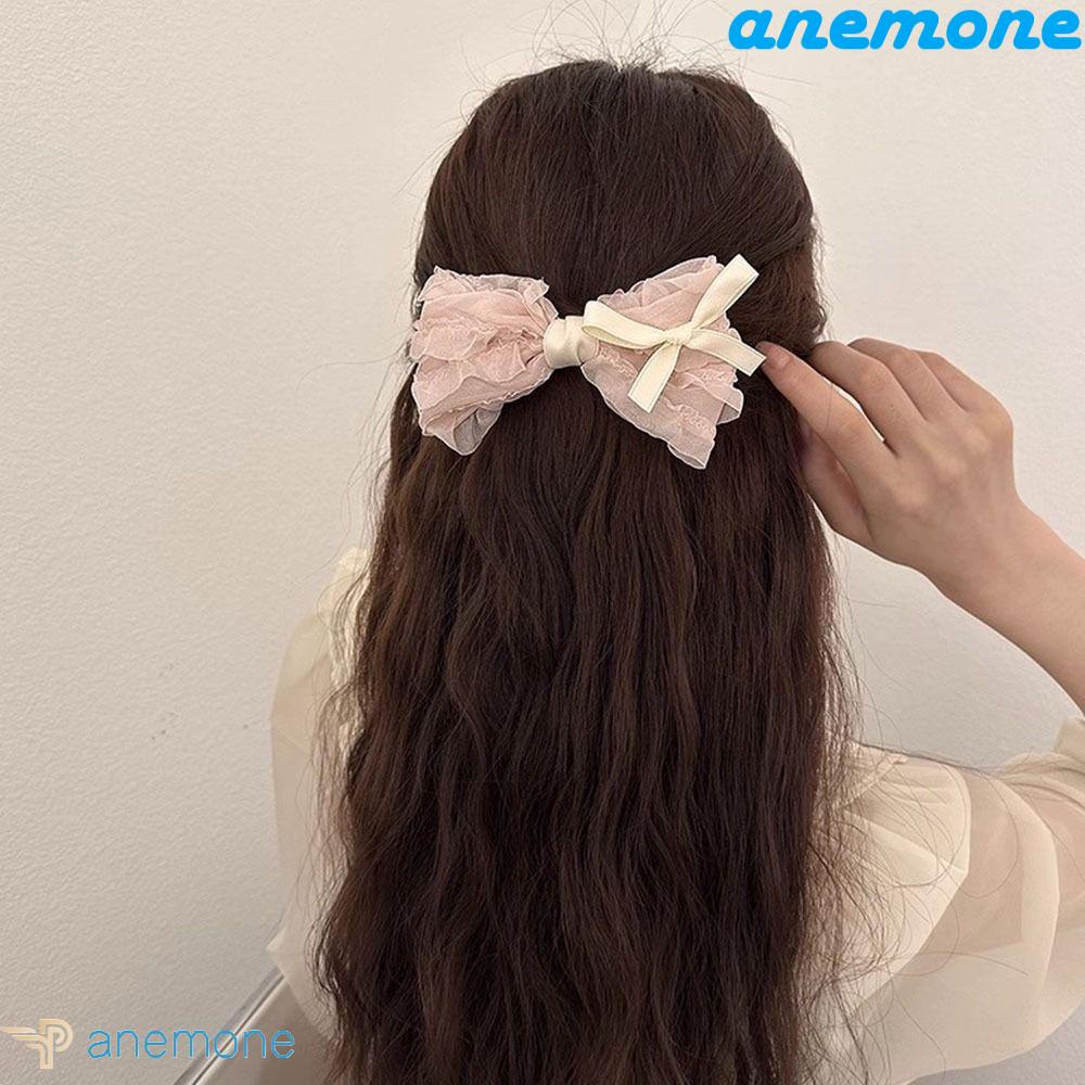 ANEMONE Kẹp Tóc Nơ Xếp Ly Y2K Dễ Thương Dành Cho Bạn Nữ
