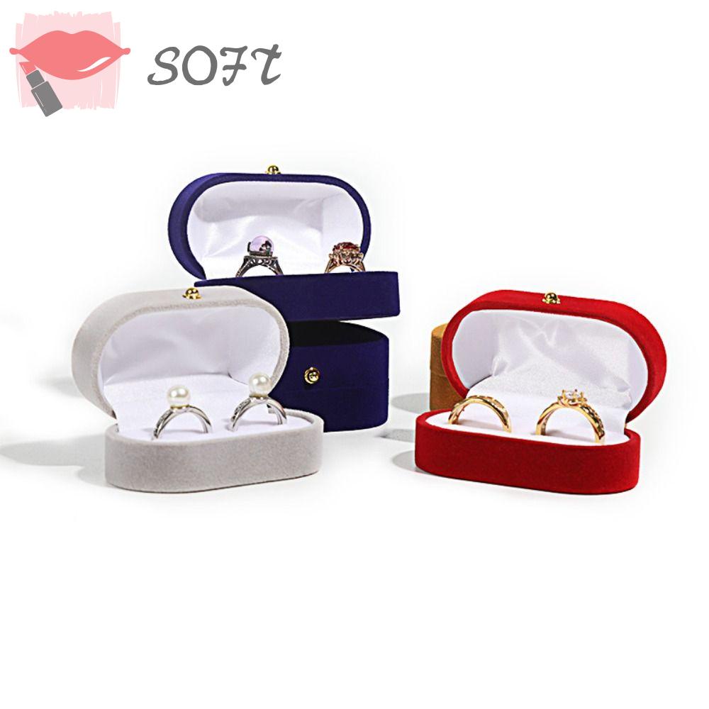 SOFTNESS Hộp Đựng Trang Sức Bằng Nhung Hình Oval Chất Lượng Cao Cho Cặp Đôi
