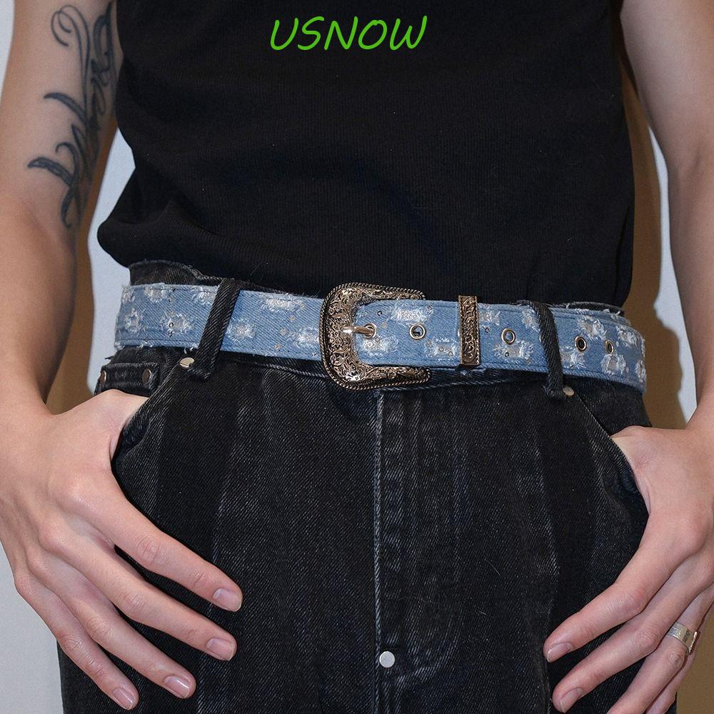 USNOW Thắt Lưng Vải Jean Khóa Kim Loại Hình Hoa Y2k Thời Trang Cho Nữ