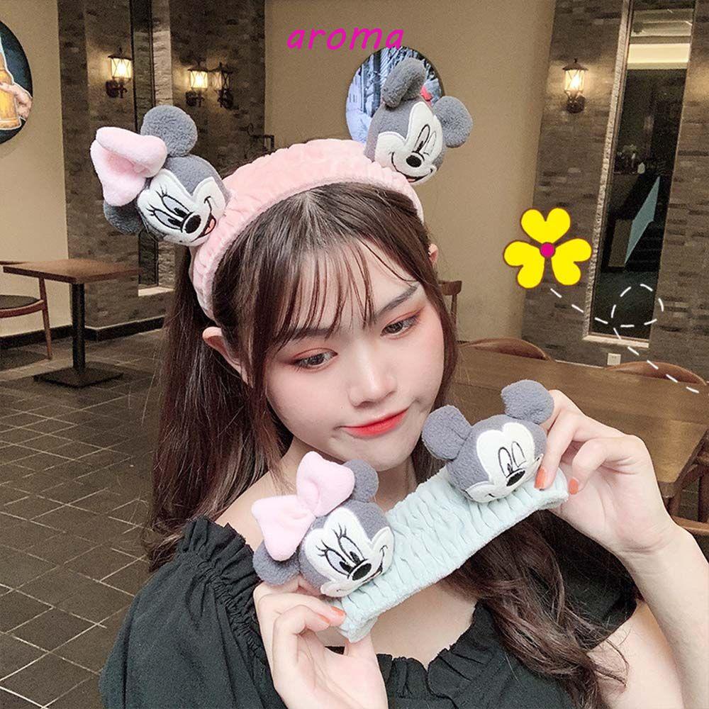 AROMA Băng Đô Cài Tóc Rửa Mặt / Trang Điểm Họa Tiết Chuột Mickey Minnie Dễ Thương Cho Nữ