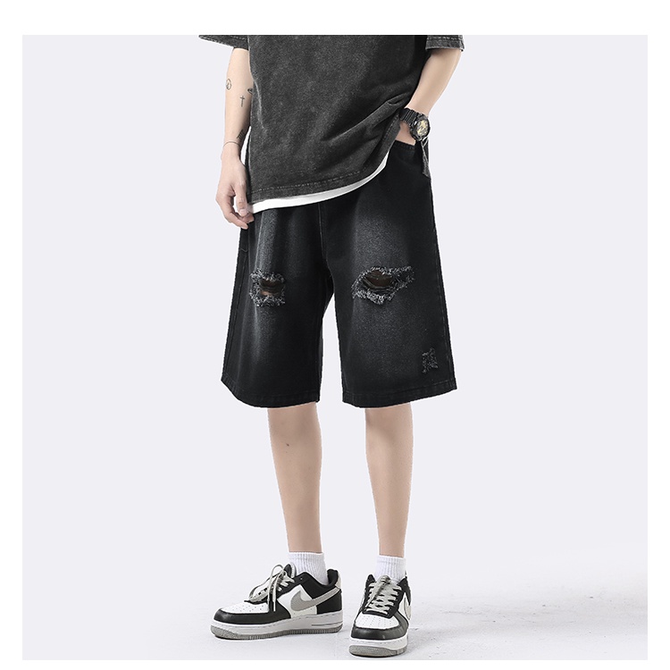 Quần Short Denim Rách Phong Cách Đường Phố Mỹ Cá Tính Cho Nam