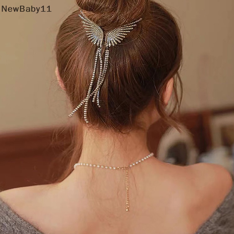 Kẹp Tóc Hình Đôi Cánh Thiên Thần Đính Đá Ngọc Trai Phối Tua Rua Xinh Xắn Cho Bé Gái