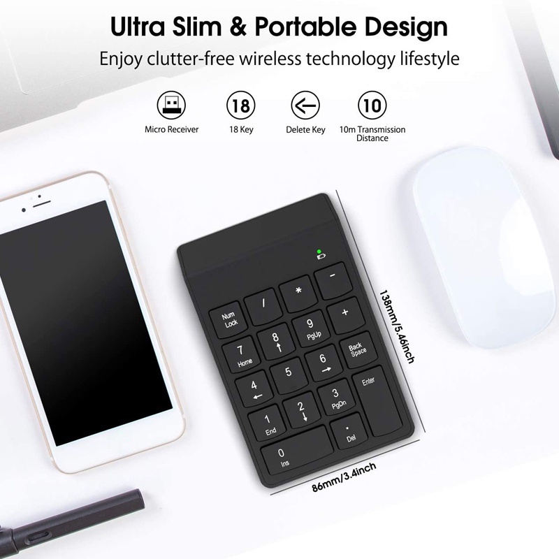 Bàn Phím Số Không Dây 2.4GHz 18 Phím