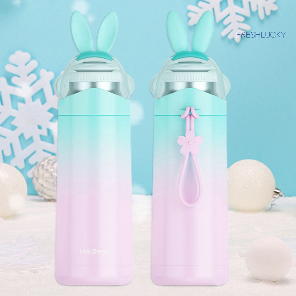 Bình Nước Giữ Nhiệt Bằng Thép Không Gỉ Hình Tai Thỏ Dễ Thương 350ml