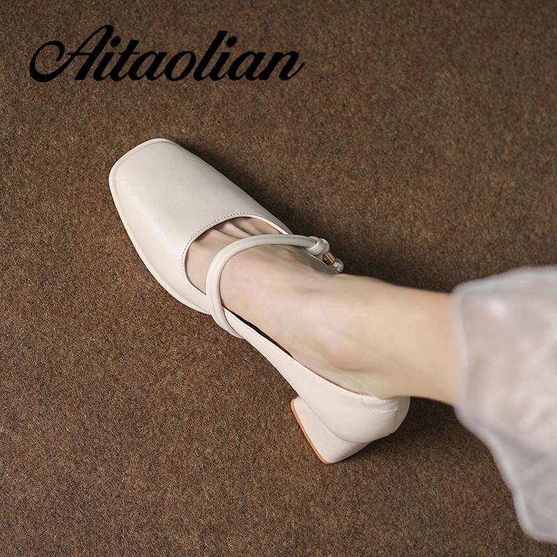 Giày Cao Gót 5cm Da Mềm Mũi Vuông Phong Cách Anh Quốc Cho Nữ