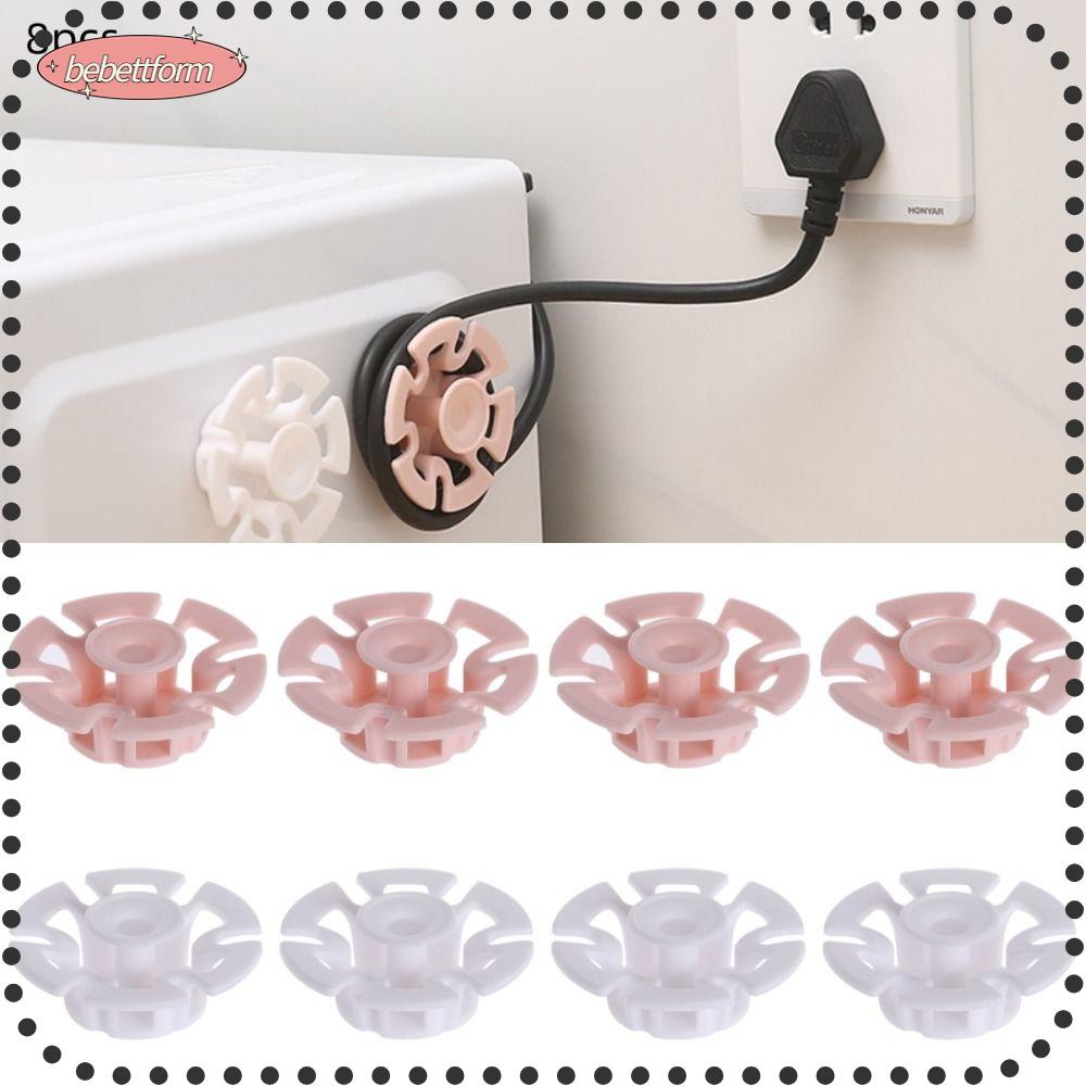 BEBETTERM Set 8 Giá Đỡ Dây Cáp Bằng Nhựa Tự Dính Màu Trắng Hồng Sắp Xếp Gọn Gàng Cho Phòng Khách Nhà Bếp