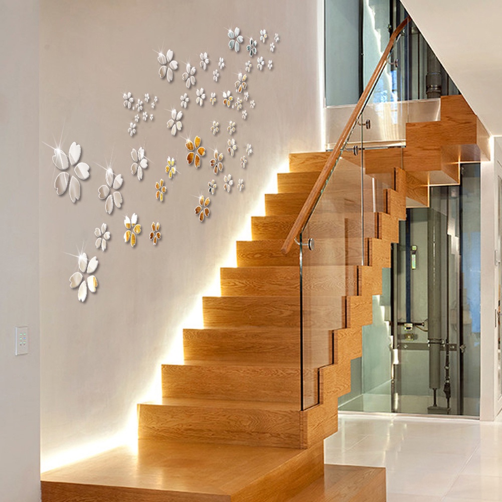 Bộ 9 Miếng Dán Tường Tráng Gương Hình Hoa 3D DIY Trang Trí Nhà Cửa