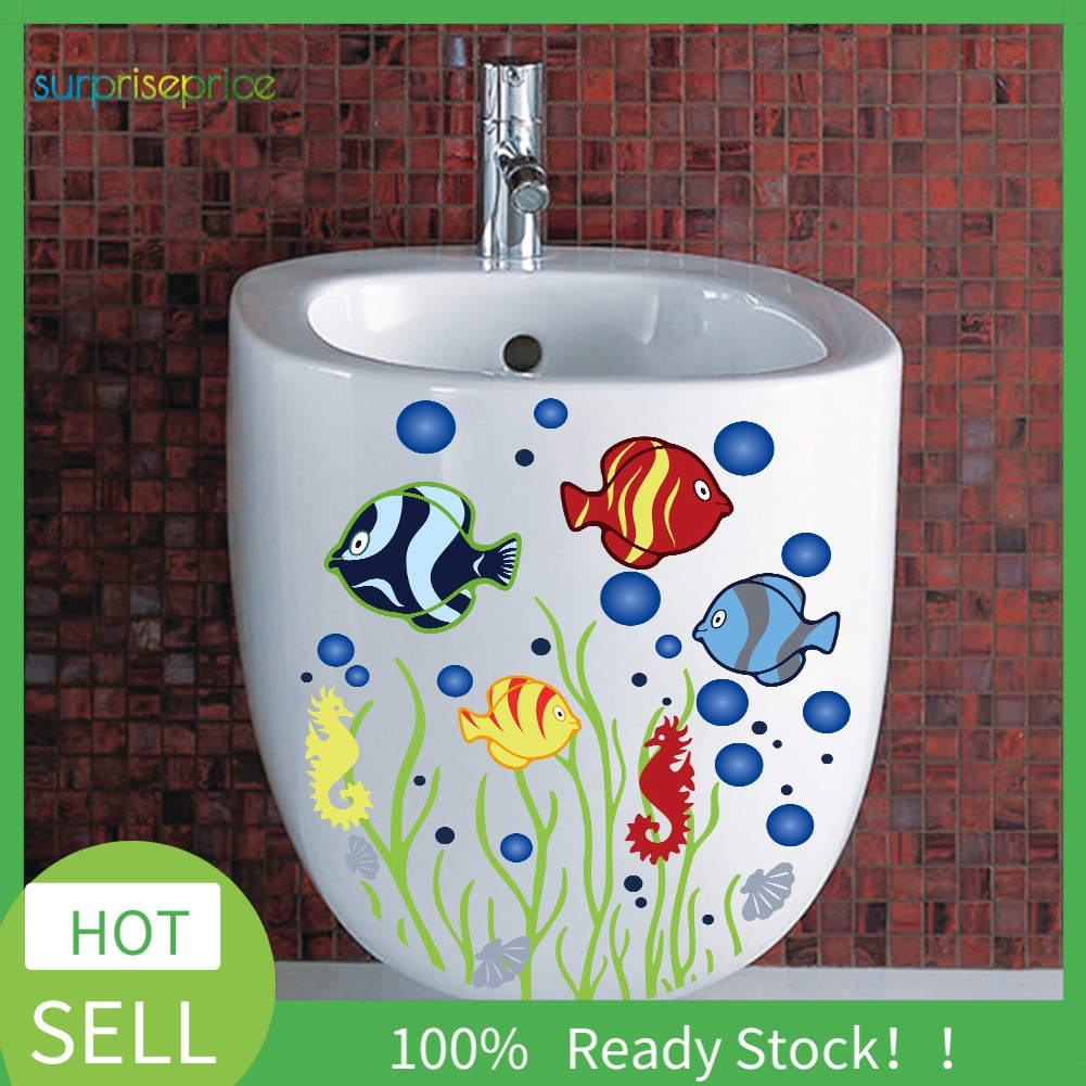 Miếng Dán Trang Trí Bồn Cầu In Hoạt Hình Sinh Vật Biển Dễ Thương DIY