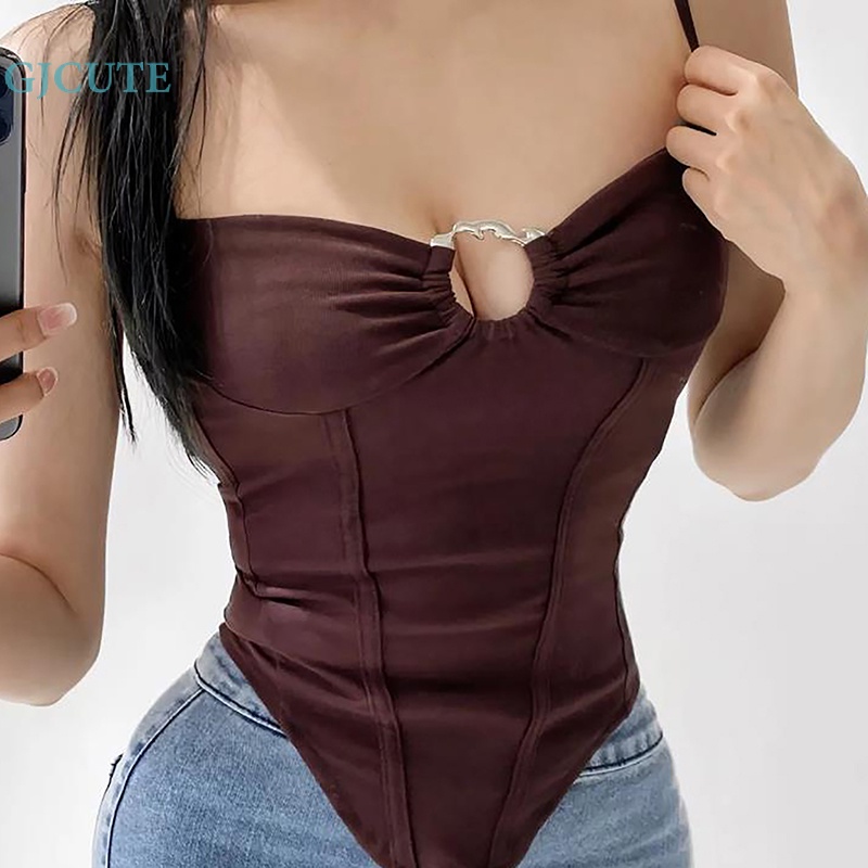 Áo Hai Dây Cổ Chữ V Màu Trơn Mùa Hè Gợi Cảm Cho Nữ