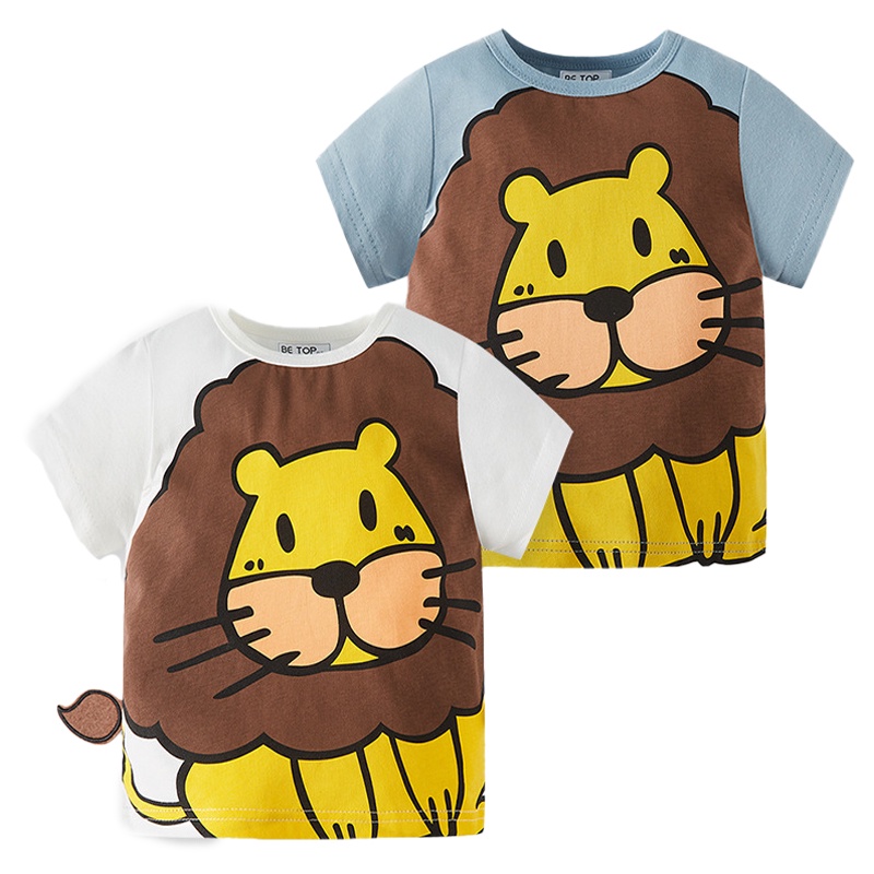 Áo Thun Cotton Tay Ngắn In Hình Sư Tử Dễ Thương Thời Trang Mùa Hè Cho Bé Trai Và Gái