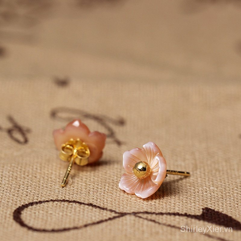 《Tam sinh tam thế thập lý đào hoa》Tương tự Bông Tai Mạ Bạc 925 Hình Hoa làm từ vỏ sò Hoa làm từ vỏ sò Đơn giản và thời trang Nhỏ tươi mát