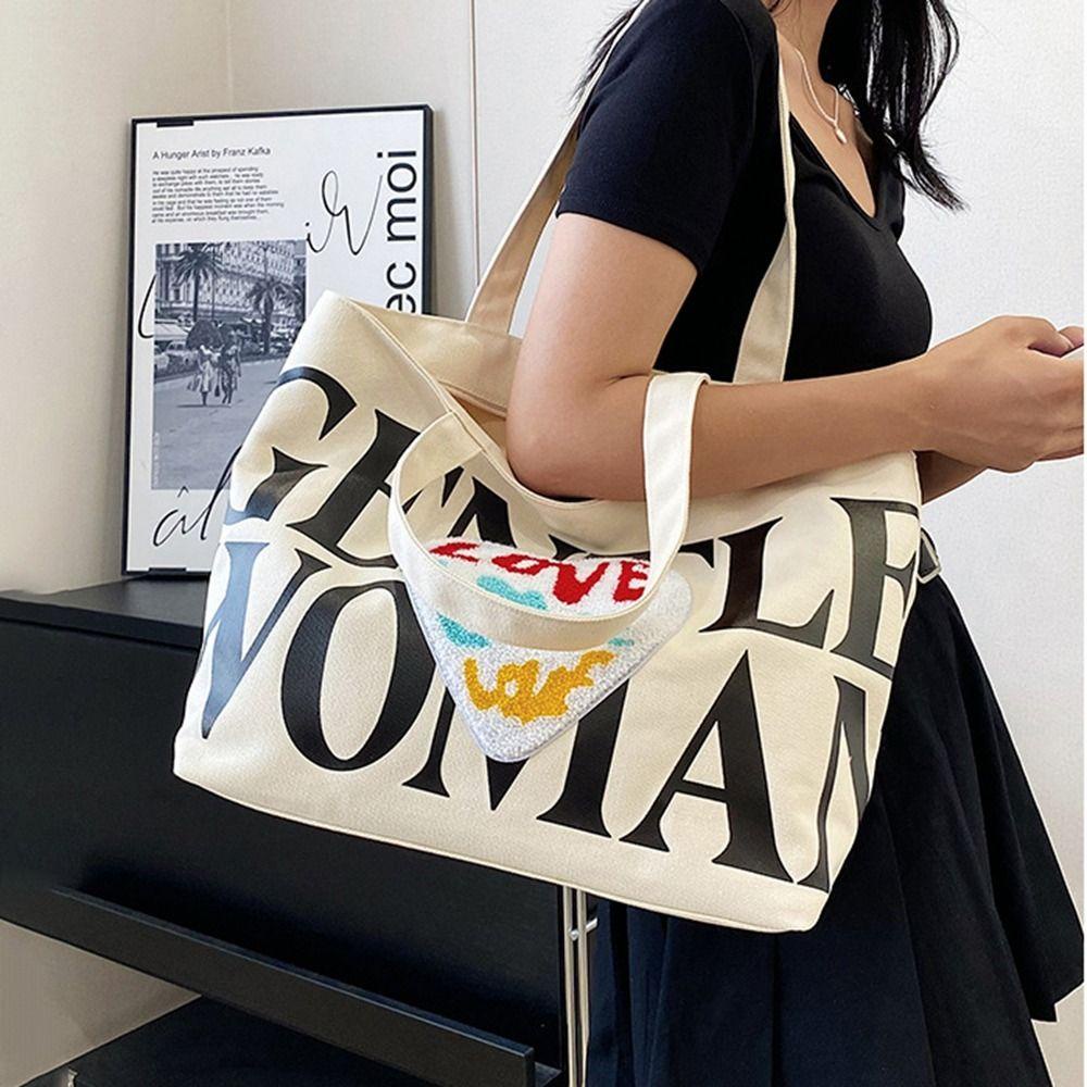 26EDIE Túi Xách Mua Sắm Vải Canvas Cỡ Lớn In Họa Tiết Xinh Xắn Cho Nữ