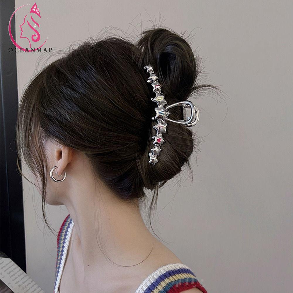 OCEANMAP Kẹp Tóc Hình Ngôi Sao / Trái Tim / Chữ Love Bằng Kim Loại Màu Bạc Dễ Thương Dùng Khi Đi Du Lịch Y2k
