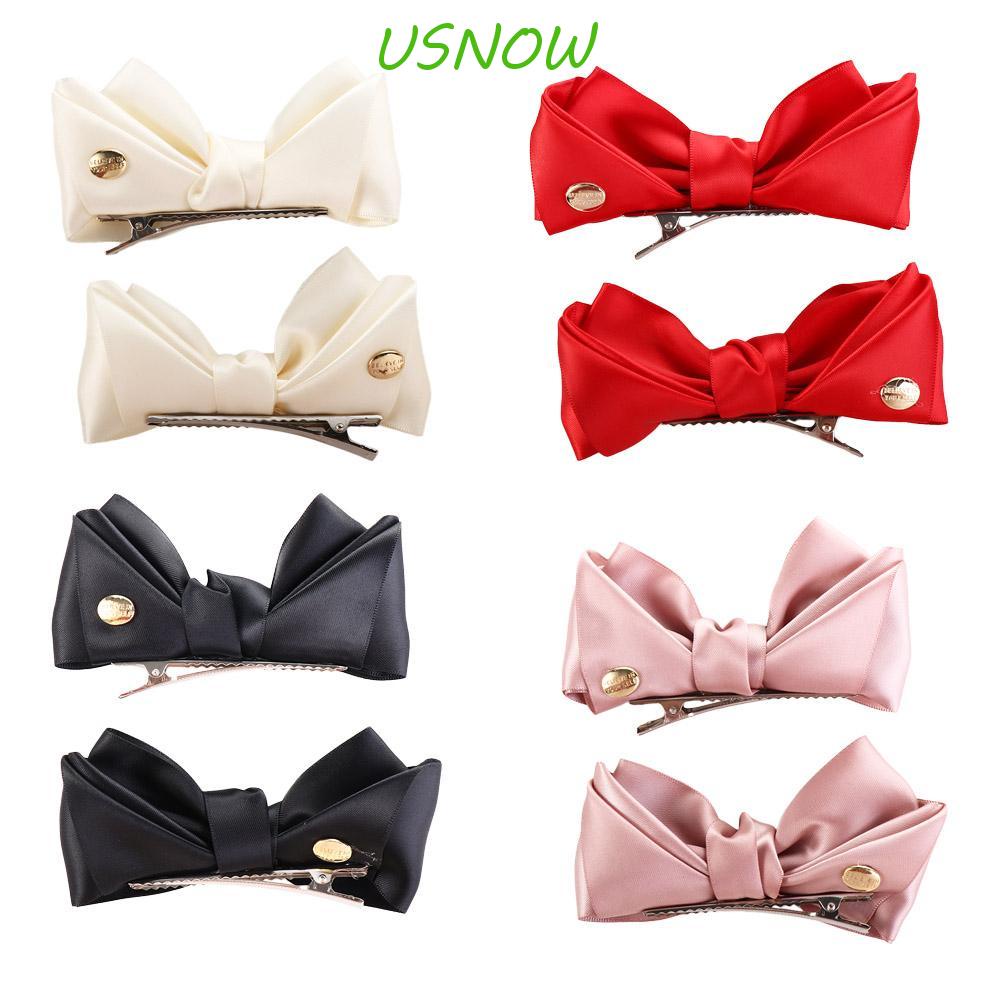 USNOW Bộ 2 Kẹp Tóc Nơ Vải Satin Xinh Xắn Cho Nữ