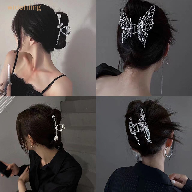 Kẹp Tóc Bướm Kim Loại Bản Rộng Màu Bạc Thời Trang Cho Nữ