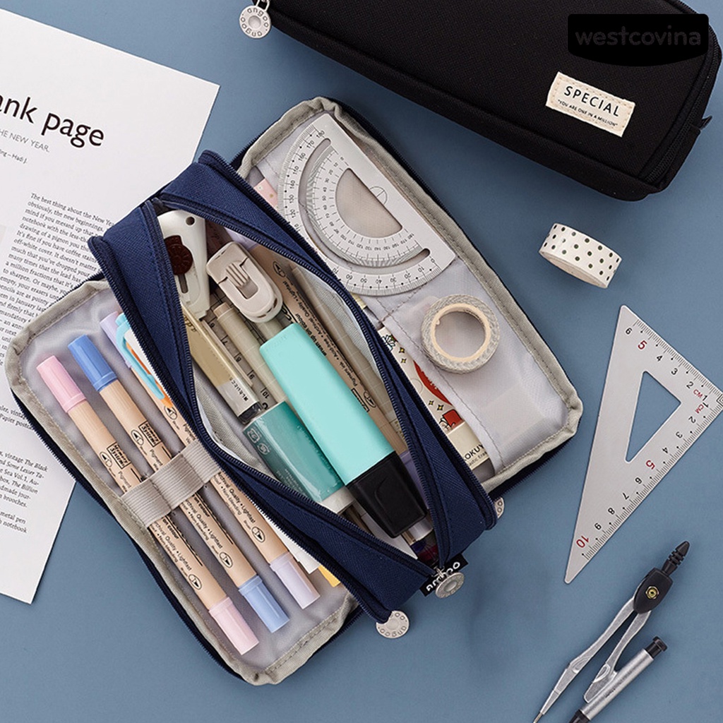 [WSTN]✎Túi Đựng Bút Đa Năng Sức Chứa Lớn Màu Sắc Trơn Có Khóa Kéo Tiện Dụng