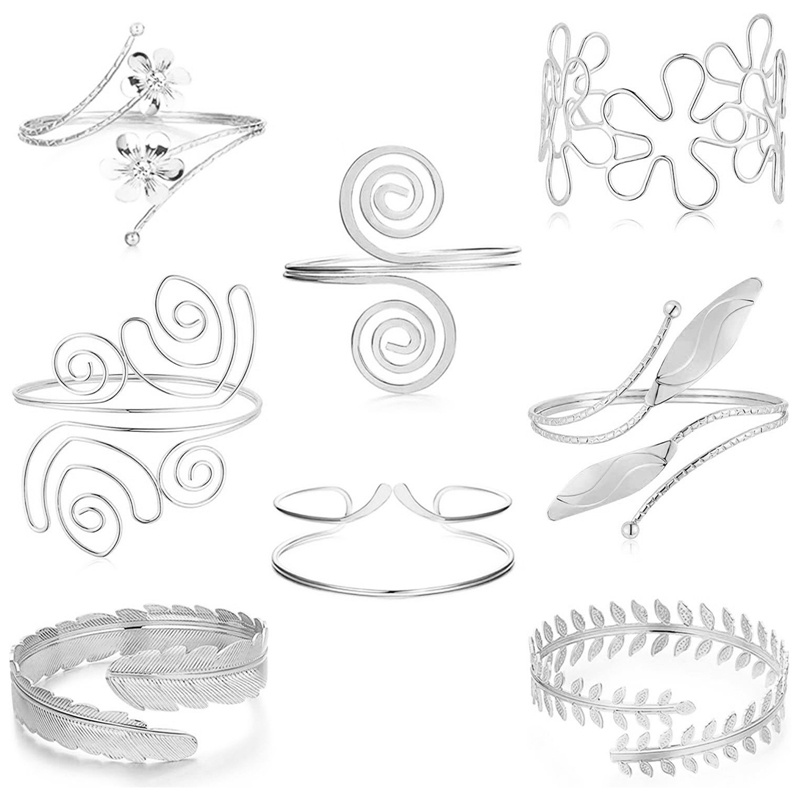 Set 6 Vòng Đeo Cánh Tay Màu Vàng / Bạc Có Thể Điều Chỉnh Kích Cỡ Dành Cho Nữ