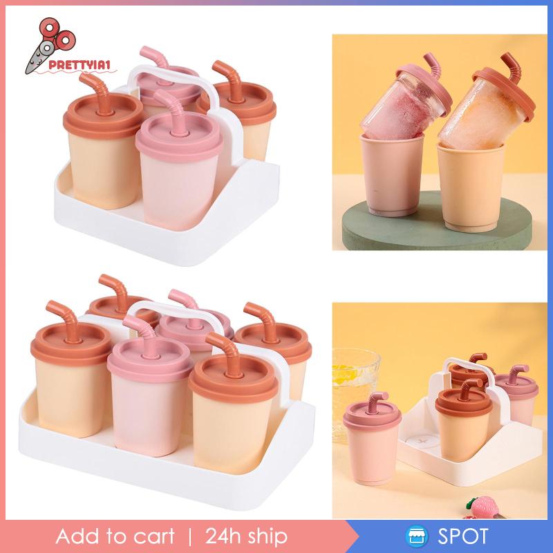 Khuôn Làm Kem Que Hình Trà Sữa Có Nắp Đậy DIY Có Tay Cầm Hoạt Hình Dành Cho Cửa Hàng