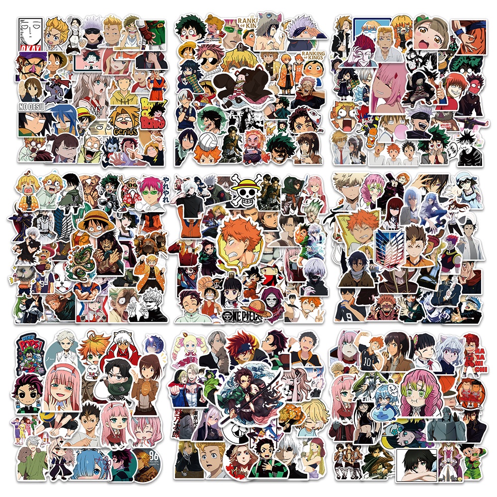 Set 200 / 100 / 50 Nhân Vật Anime Demon Slayer Jujutsu Kaisen Haikyuu! Miếng Dán Trang Trí Họa Tiết Graffiti ONE PIECE