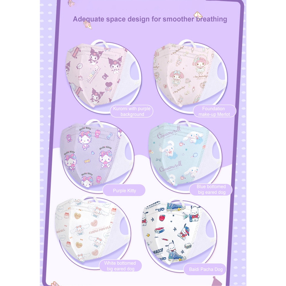 SANRIO Hộp 30 Khẩu Trang 3d Hình Cinnamoroll Melody Dễ Thương Cho Bé 0-12 Tuổi