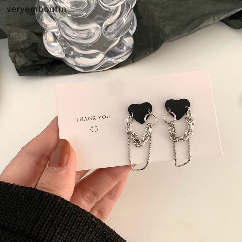 1 Đôi Bông Tai Dây Xích Dài Hình Trái Tim Màu Đen Phong Cách Hip Hop Cá Tính Dành Cho Bạn Nữ Hàng Ngày n